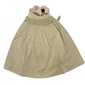 Ralph Lauren 100% Cotton Seersucker Smocked Dress 12M Green/White